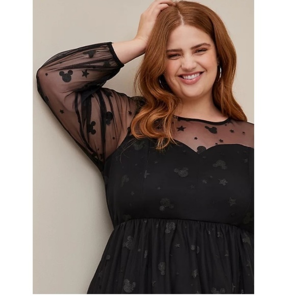 TORRID NWT DISNEY MICKEY STARS AT THE KNEE TULLE ILLUSION NECK SKATER DRESS - Picture 1 of 7